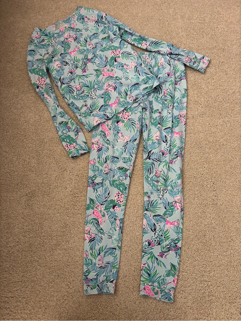Lilly Pulitzer Girls Sammy PJ Pants & Top Barking Up The Palm Tree Size 10.